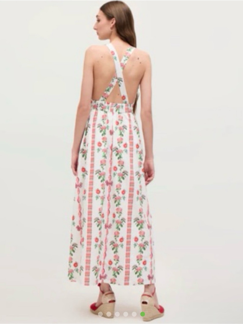 Hill House Addie Dress White Floral Halter Maxi Dress with Pink & Green Print - Picture 2 of 5